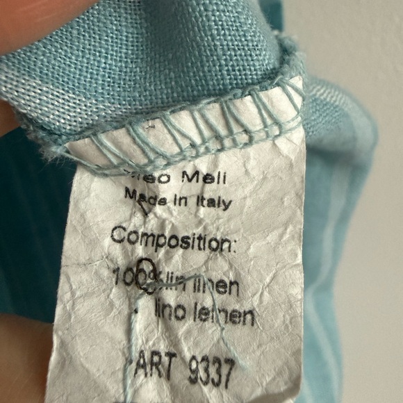 Meo Meli Light Blue Striped 100%  Linen Hi Low Button Down Dress OS - Picture 5 of 8